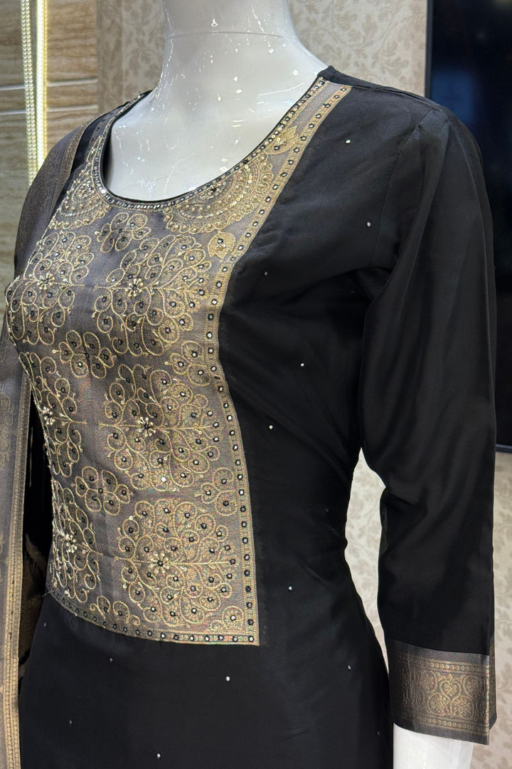 Black Beads, Sequins, Zardozi and Banaras work Straight Cut Salwar Suit