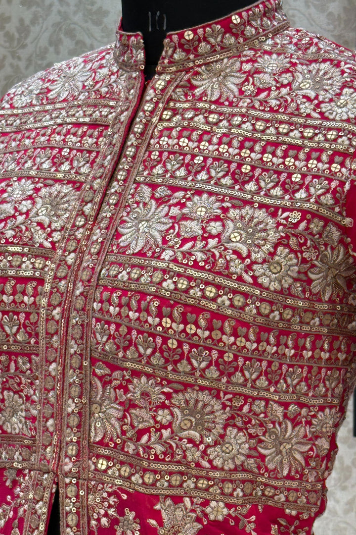Rani Pink Embroidery and Sequins work Mastani Styled Long Top Lehenga