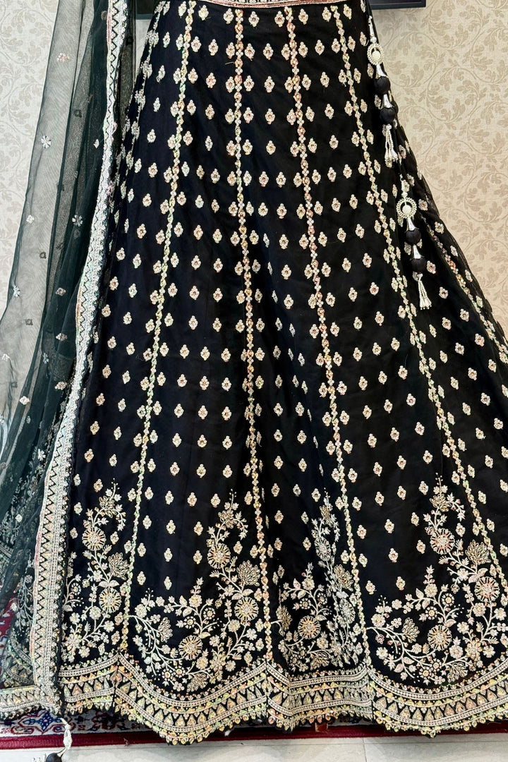 Black Designer Bridal Lehenga Intricate Zari, Sequins and Beads work