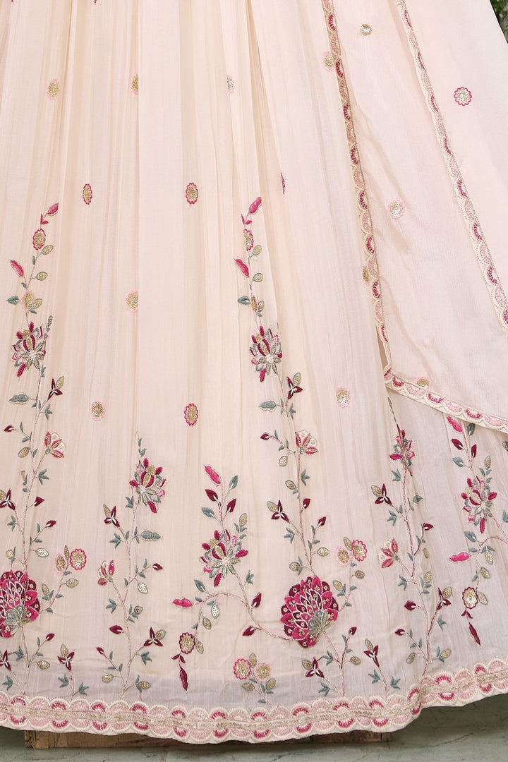 Cream Multicolor Thread, Beads, Sequins and Zari work Floor Length Anarkali Suit