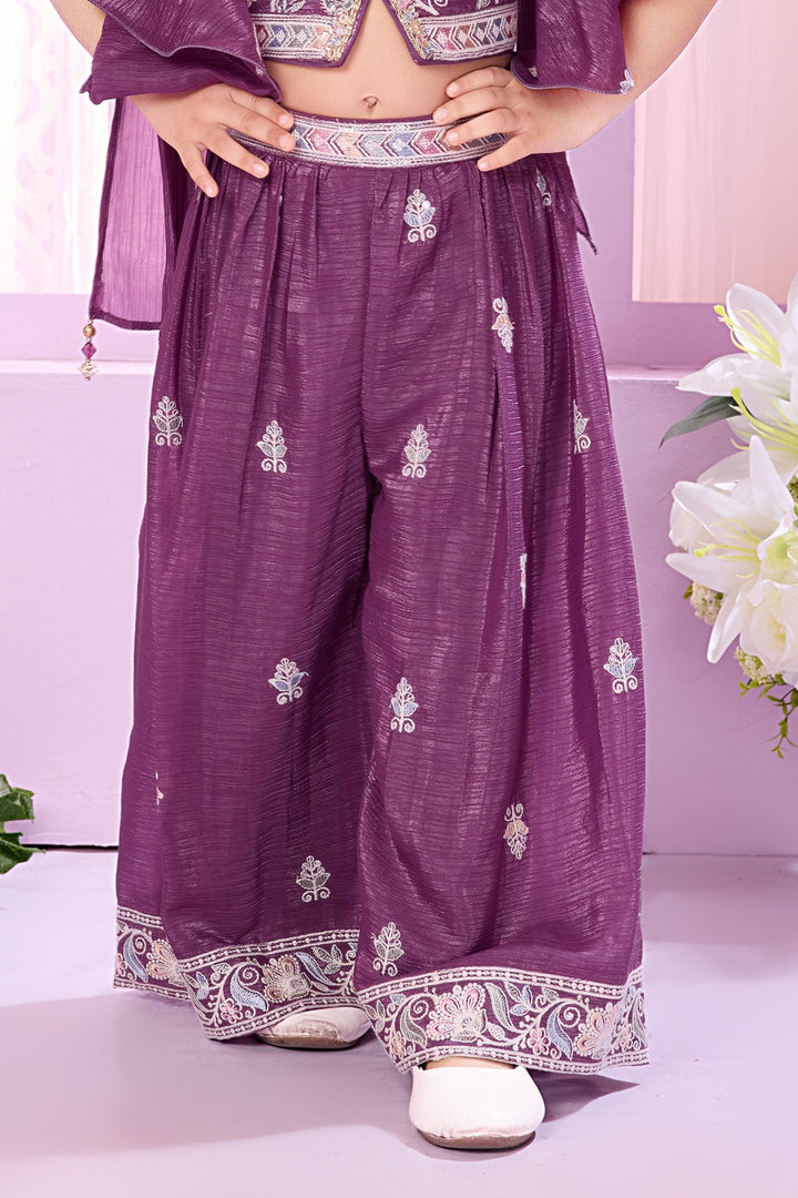 Light Purple Thread, Sequins, Mirror and Beads work Choli and Palazzo Set for Girls