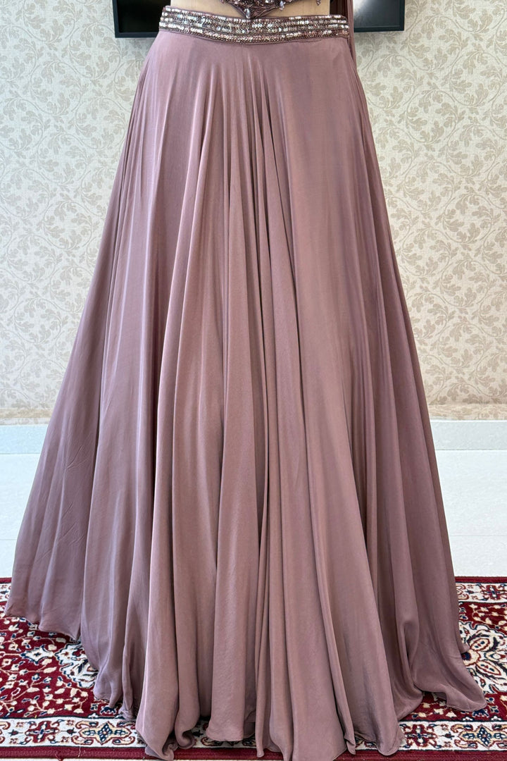 Light Brown Beads and Sequins work Crop Top Lehenga