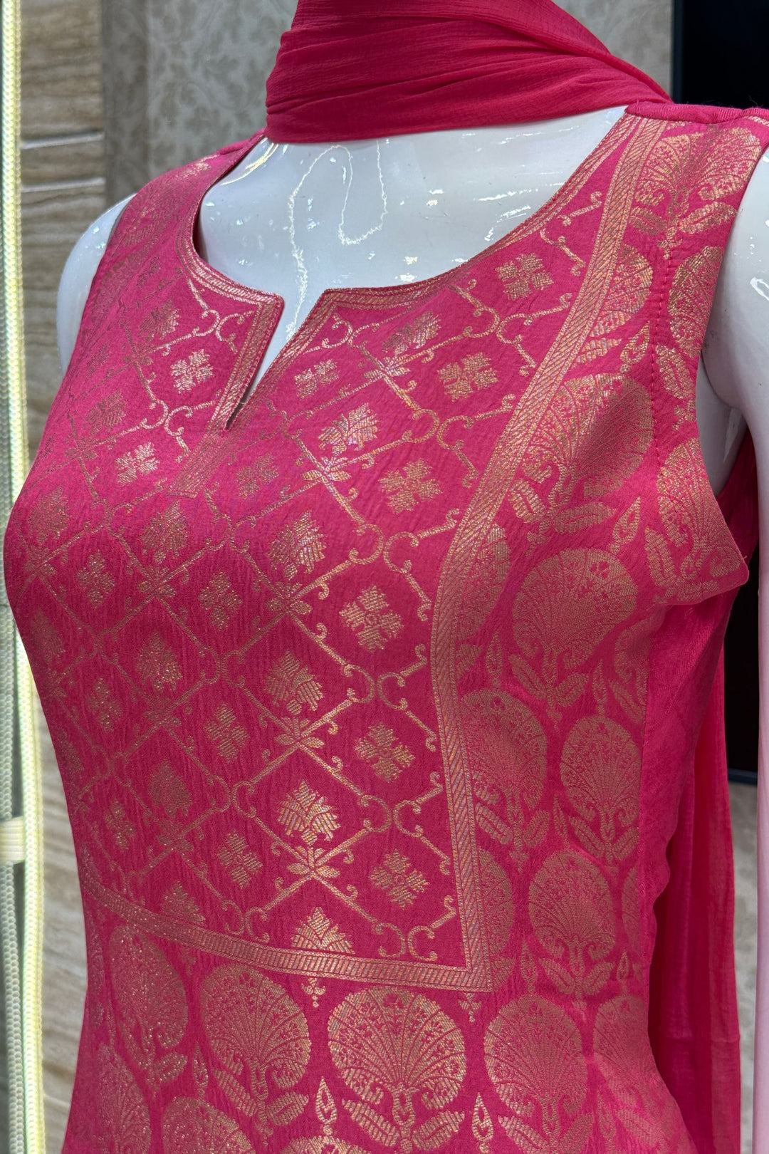 Pink Banaras work Straight Cut Salwar Suit