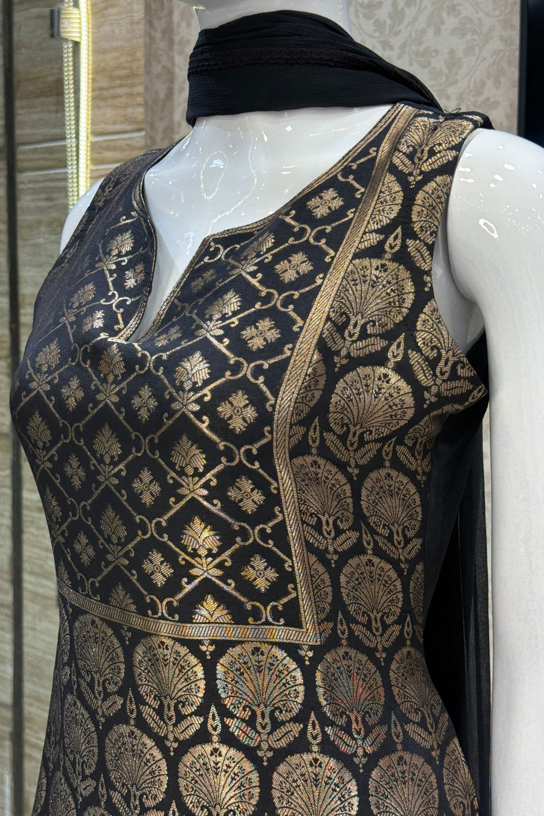 Black Banaras work Straight Cut Salwar Suit
