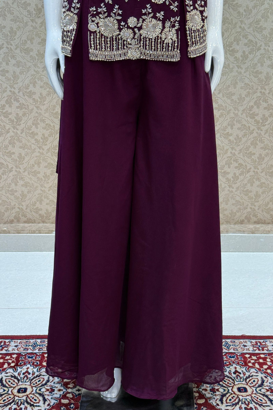 Wine Beads, Zari and Sequins work Palazzo Salwar Suit