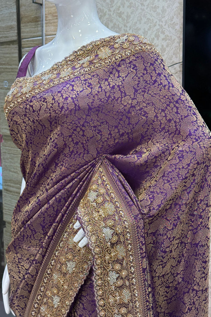 Traditional Banarasi Silk Saree Featuring Banaras, Sequins and Beads work
