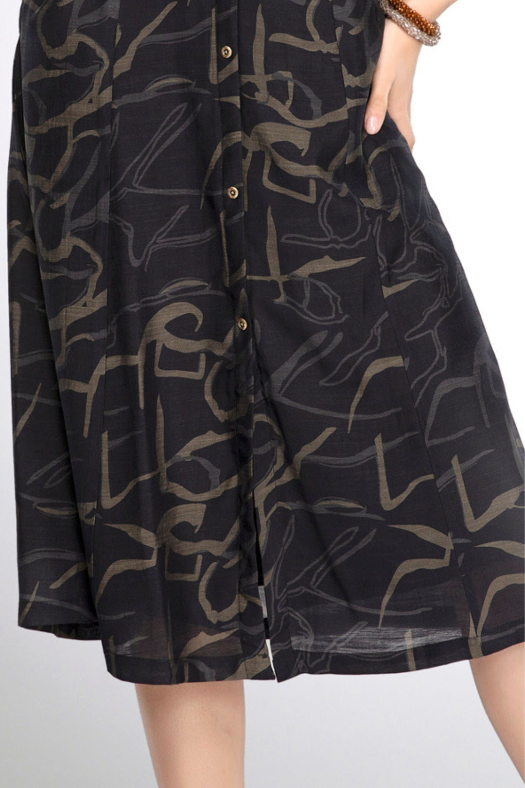 Black with Digital Print A-line Cut Calf Length Kurti