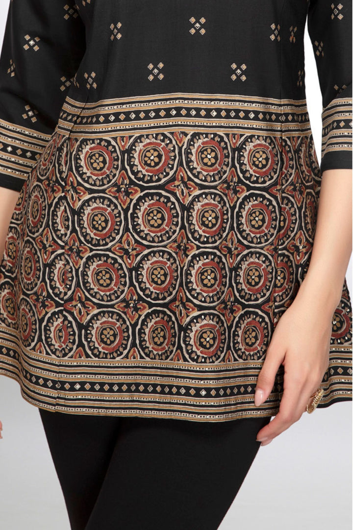 Black with Digital Print Short Kurti