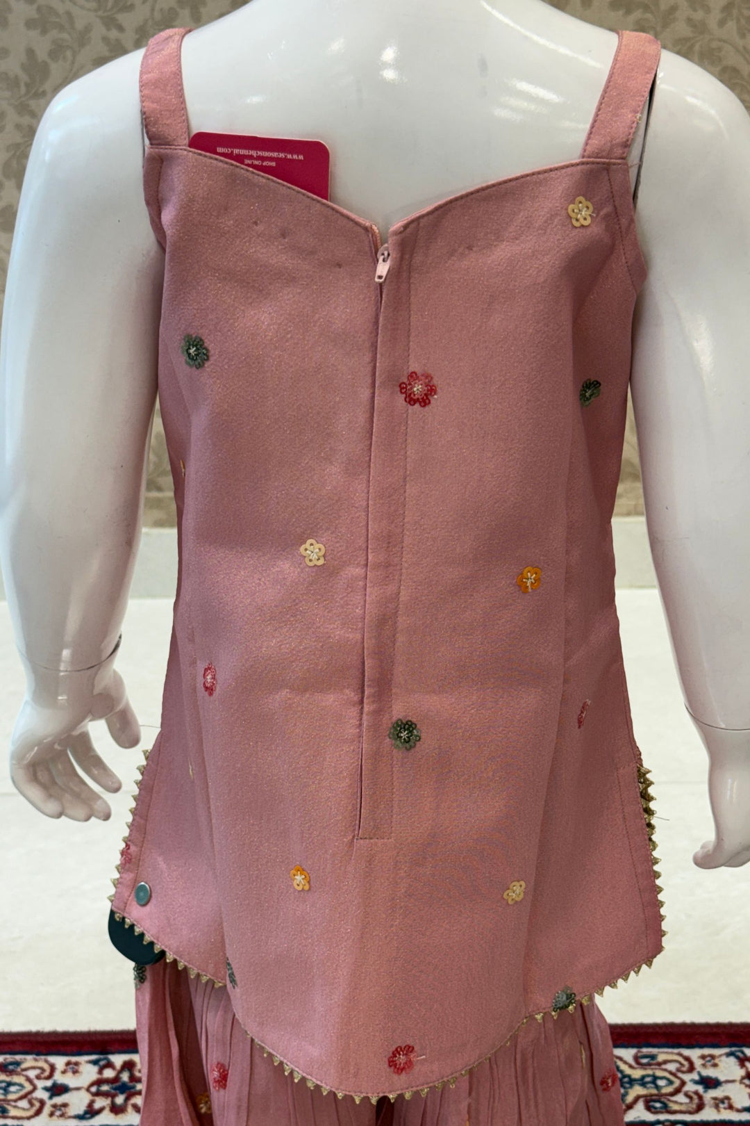 Onion Pink Sequins and Beads work Sharara Suit Set for Girls