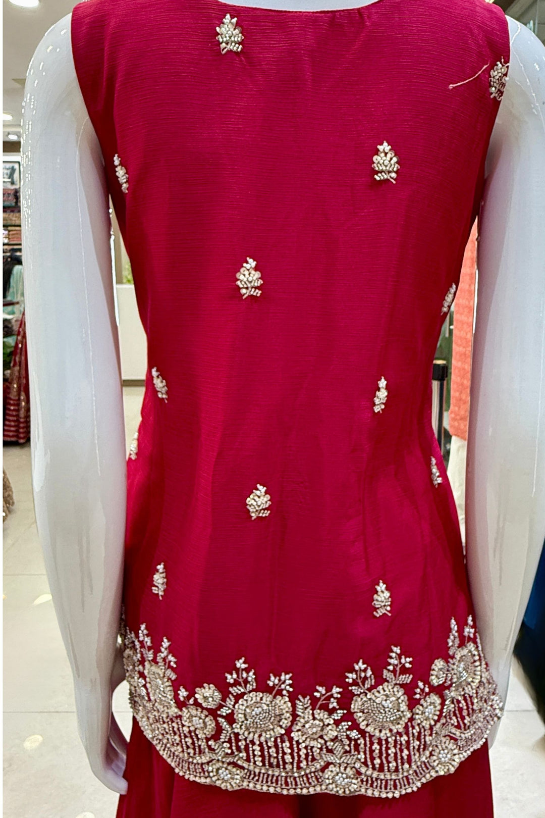Rani Pink Beads, Zari and Sequins work Palazzo Salwar Suit