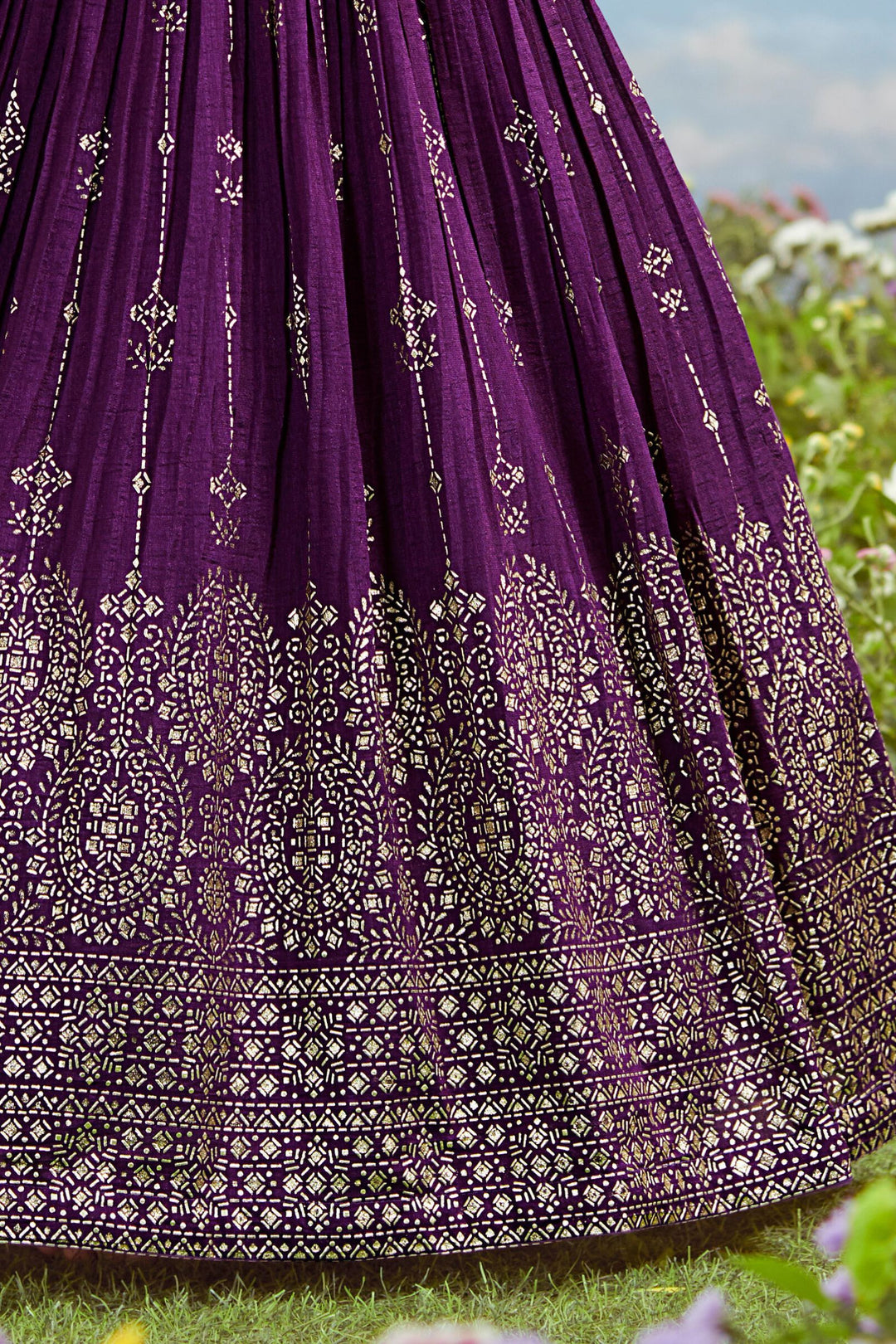 Purple Zardozi, Stone and Mirror work Long Party Gown for Girls