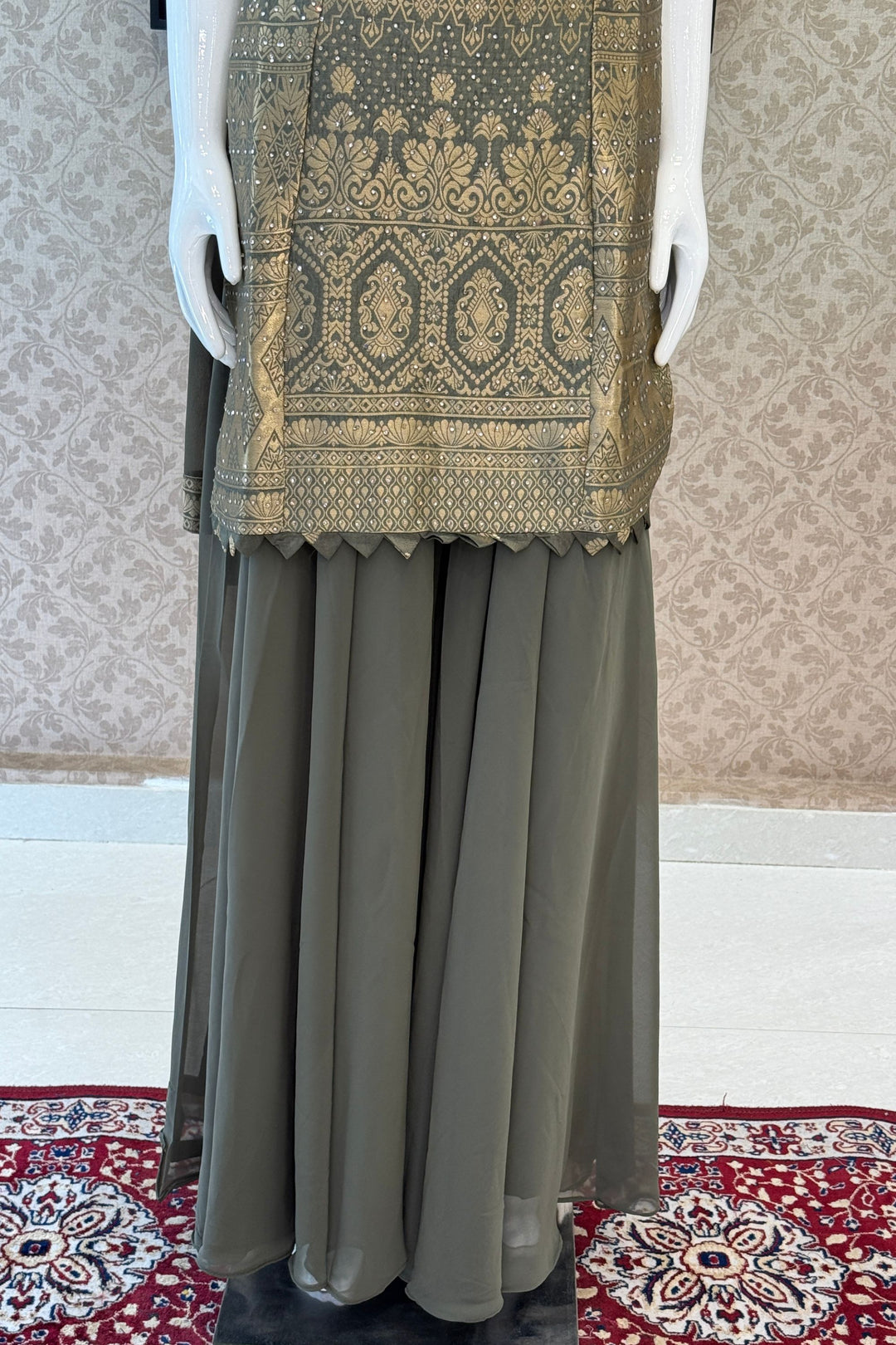 Elegant Palazzo Set with Intricate Stone, Beads and Banaras