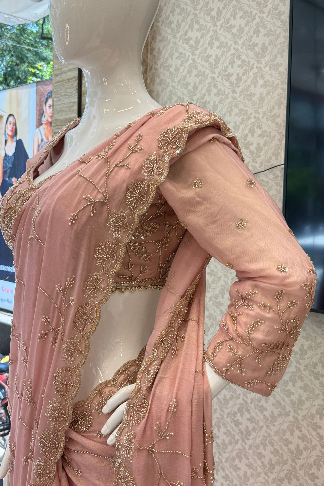 Pink Pearl, Sequins, Beads and Zari work Saree