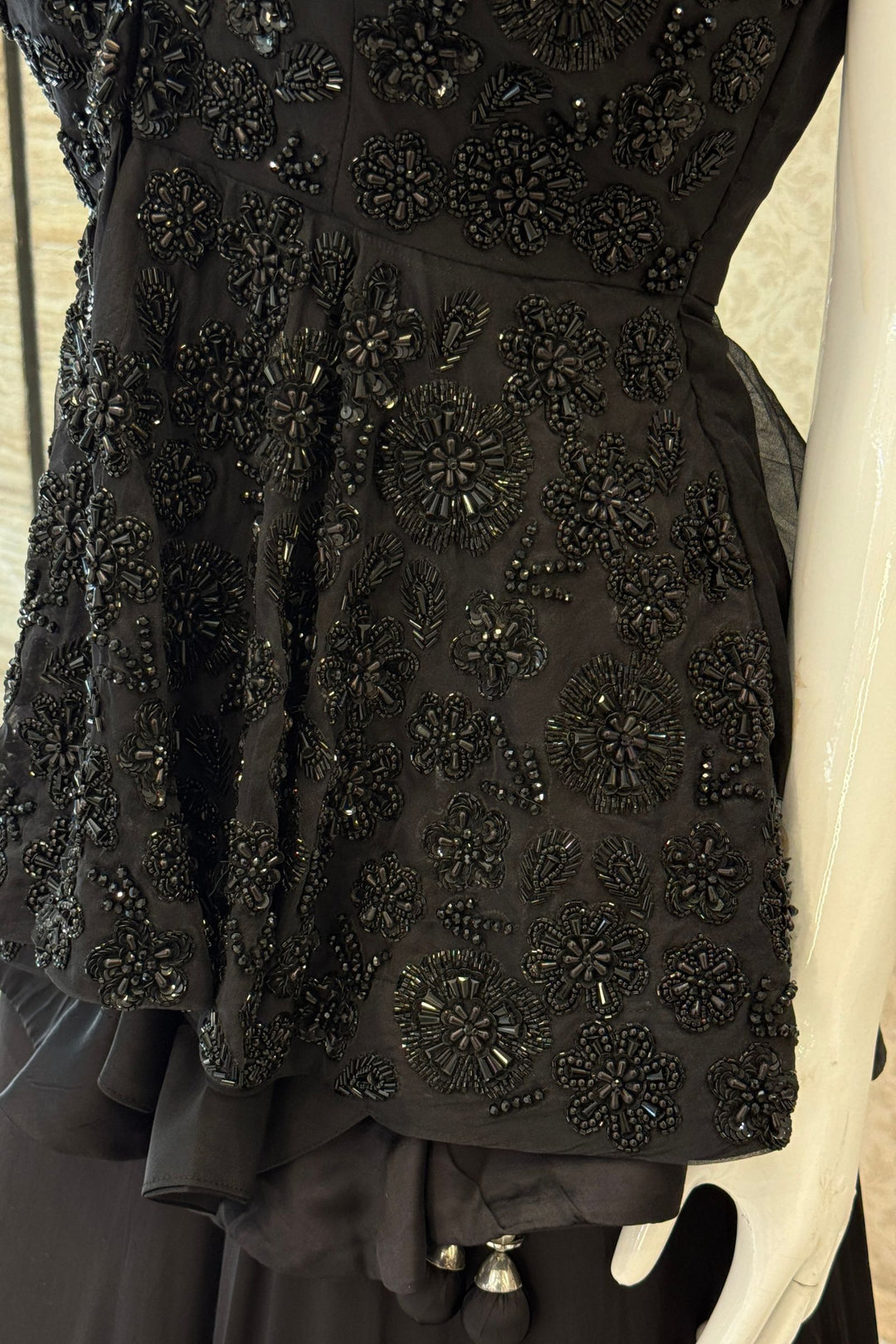Black Beads and Sequins work Jacket Styled Lehenga
