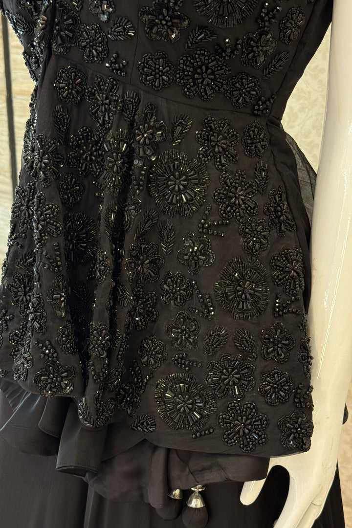 Black Beads and Sequins work Jacket Styled Lehenga