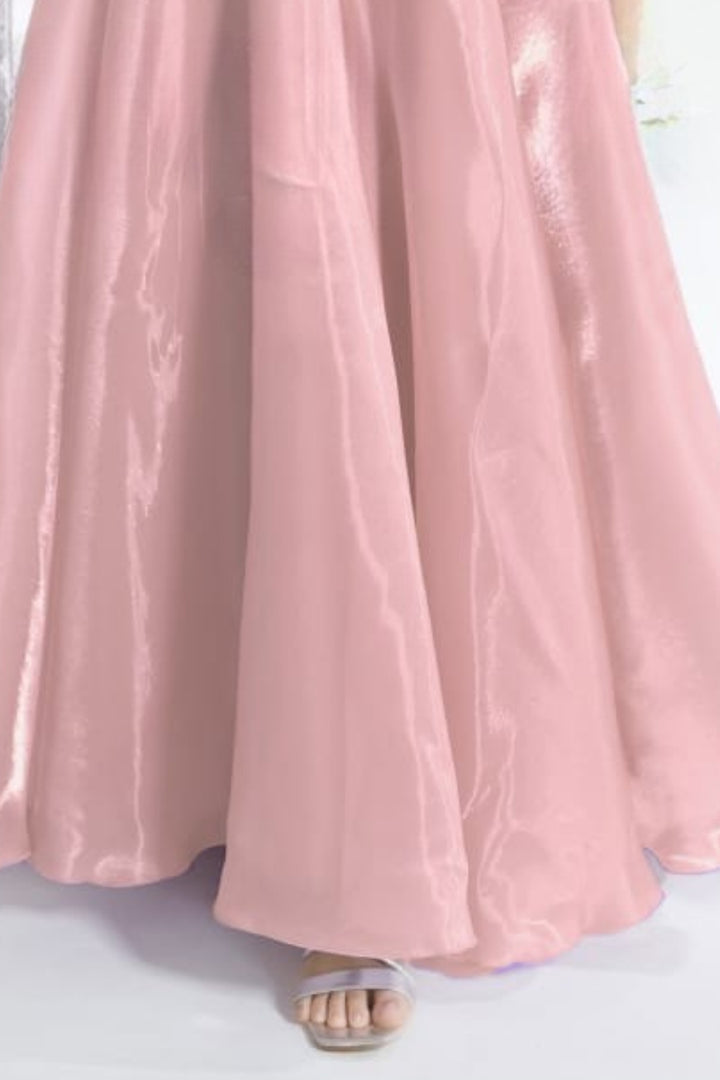 Peach Stone work Long Party Frock for Girls