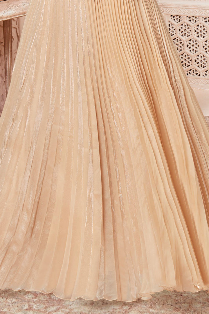 Gold Sequins, Beads, Stone and Thread work Jacket Styled Lehenga Choli for Girls