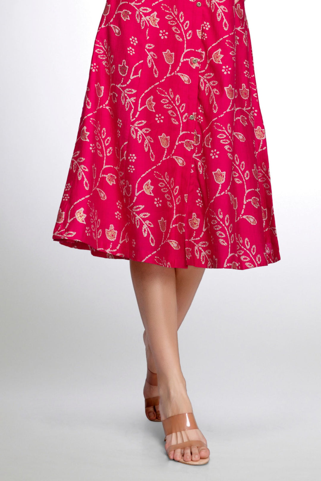 Rani Pink Digital Print Aline Cut Calf Length Kurti