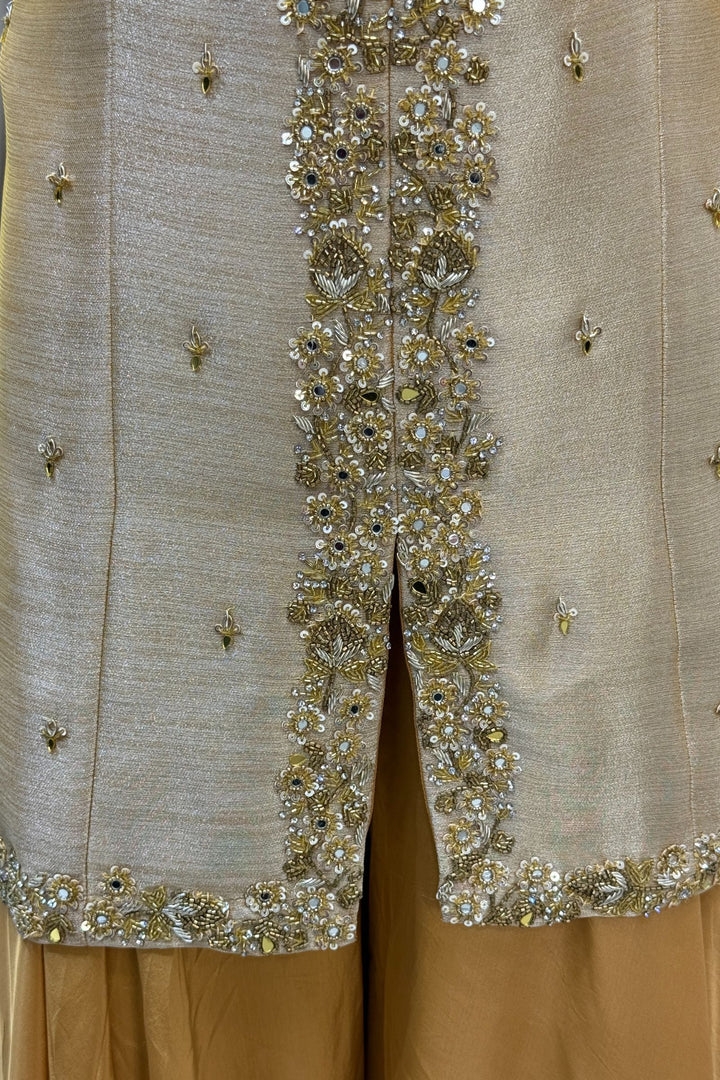 Mustard Beads, Zardozi, Stone and Mirror work Palazzo Salwar Suit