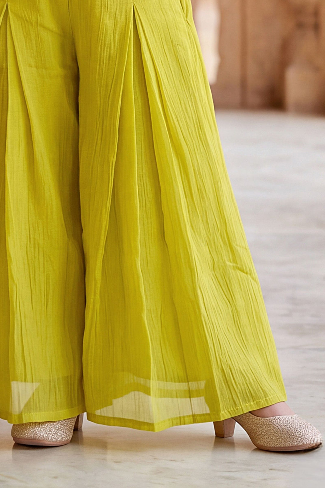 Lemon Green Thread and Sequins work Palazzo Set for Girls