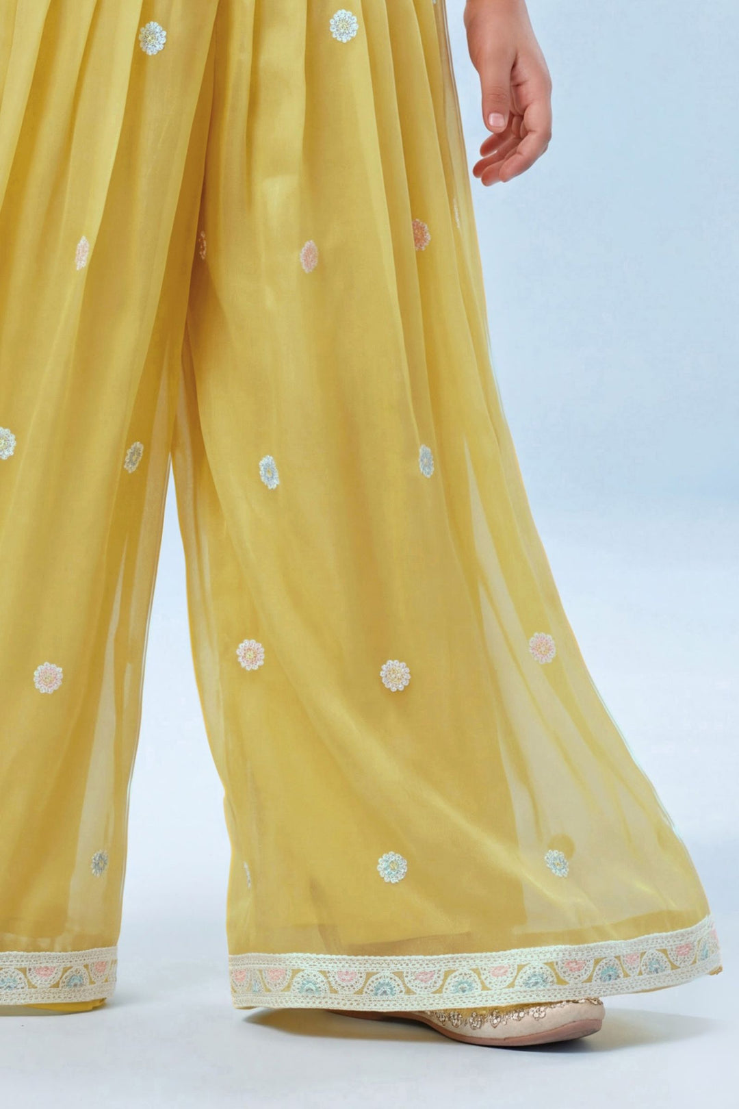 Yellow Beads and Sequins work Palazzo Suit Set for Girls