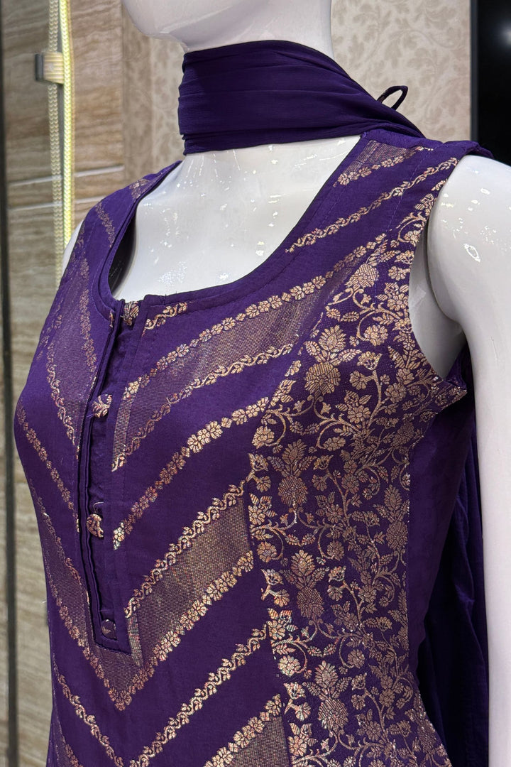 Purple Banaras work Straight Cut Salwar Suit