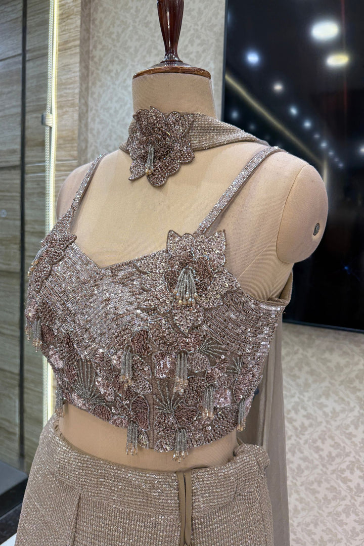 Brown Sequins and Beads work Mermaid Cut Lehenga Set
