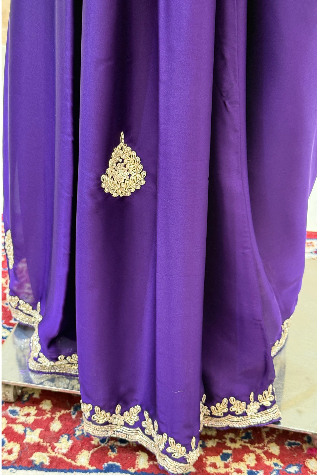 Purple Satin Saree Featuring Exquisite Bead, Zardozi and Sequins