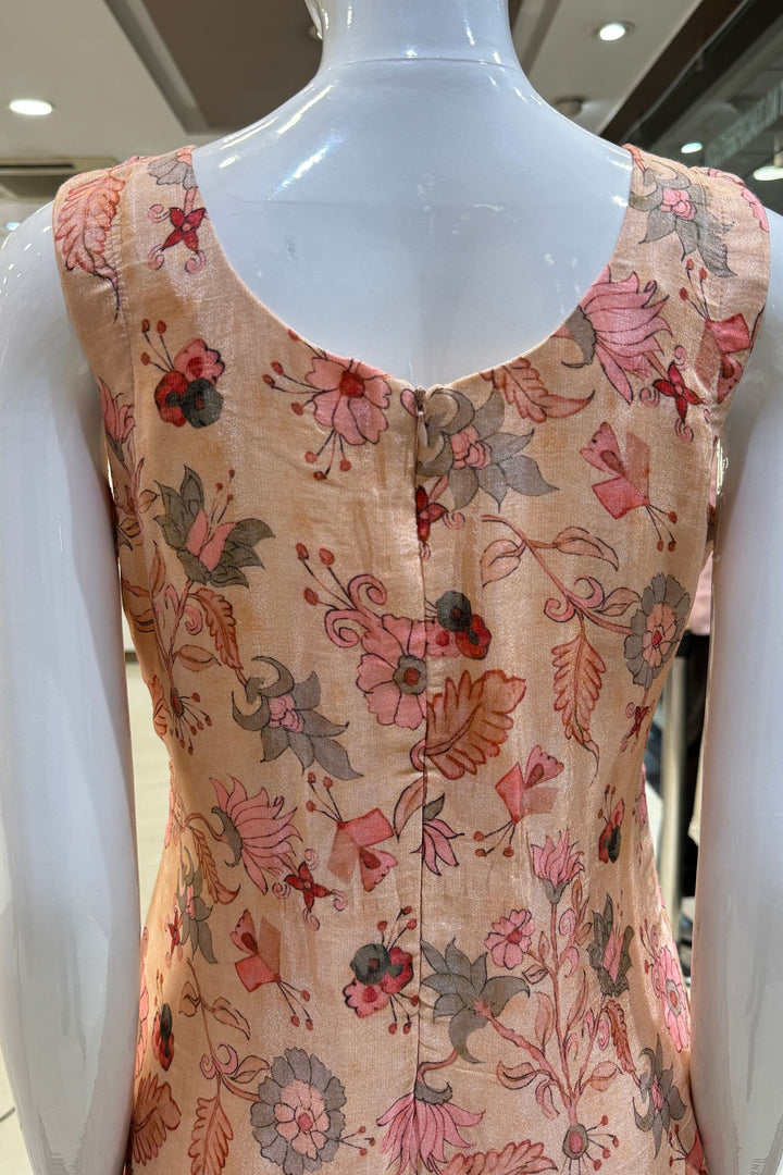 Peach Stone, Zadozi, Beads, Mirror and Zari Weaving work Straight Cut Salwar Suit