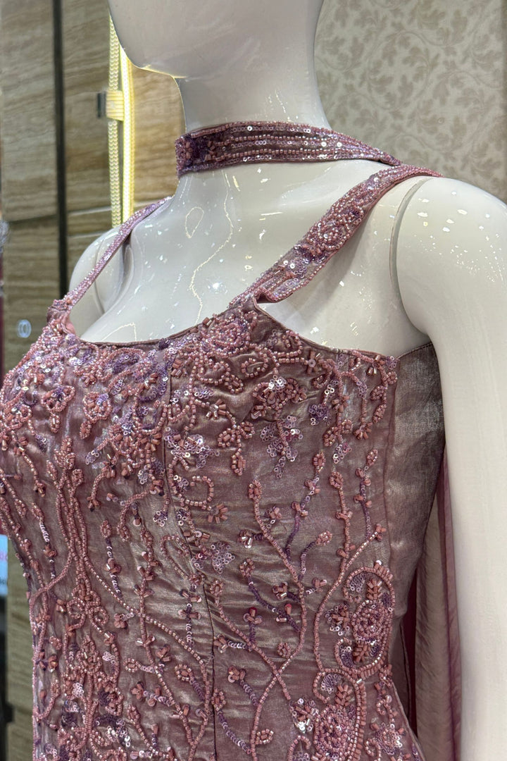 Onion Pink Peplum Palazzo Set with Intricate Beads and Sequins work