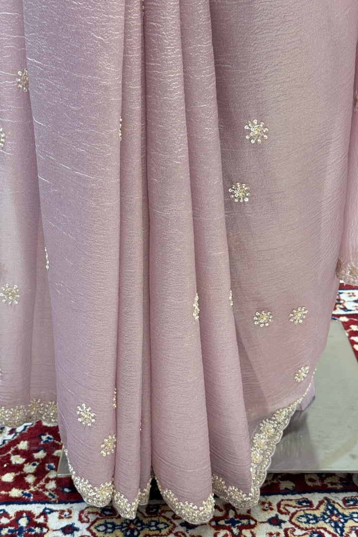 Lavender Saree with Sequins, Pearl and Beads work
