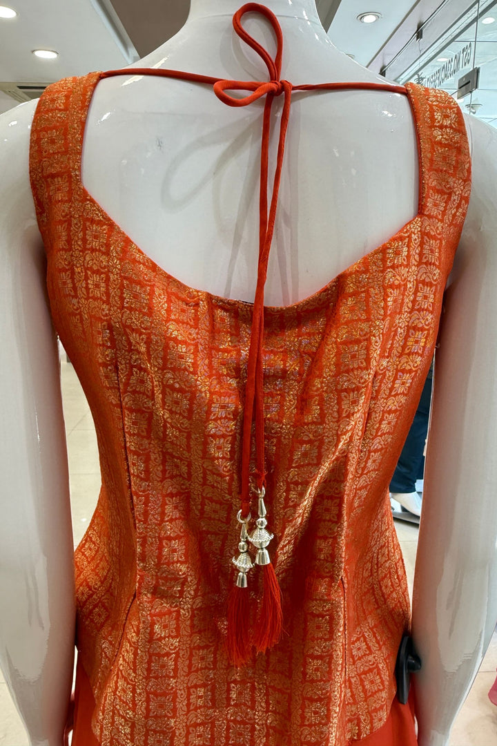 Orange Banaras, Stone, Mirror and Beads work Palazzo Suit Set