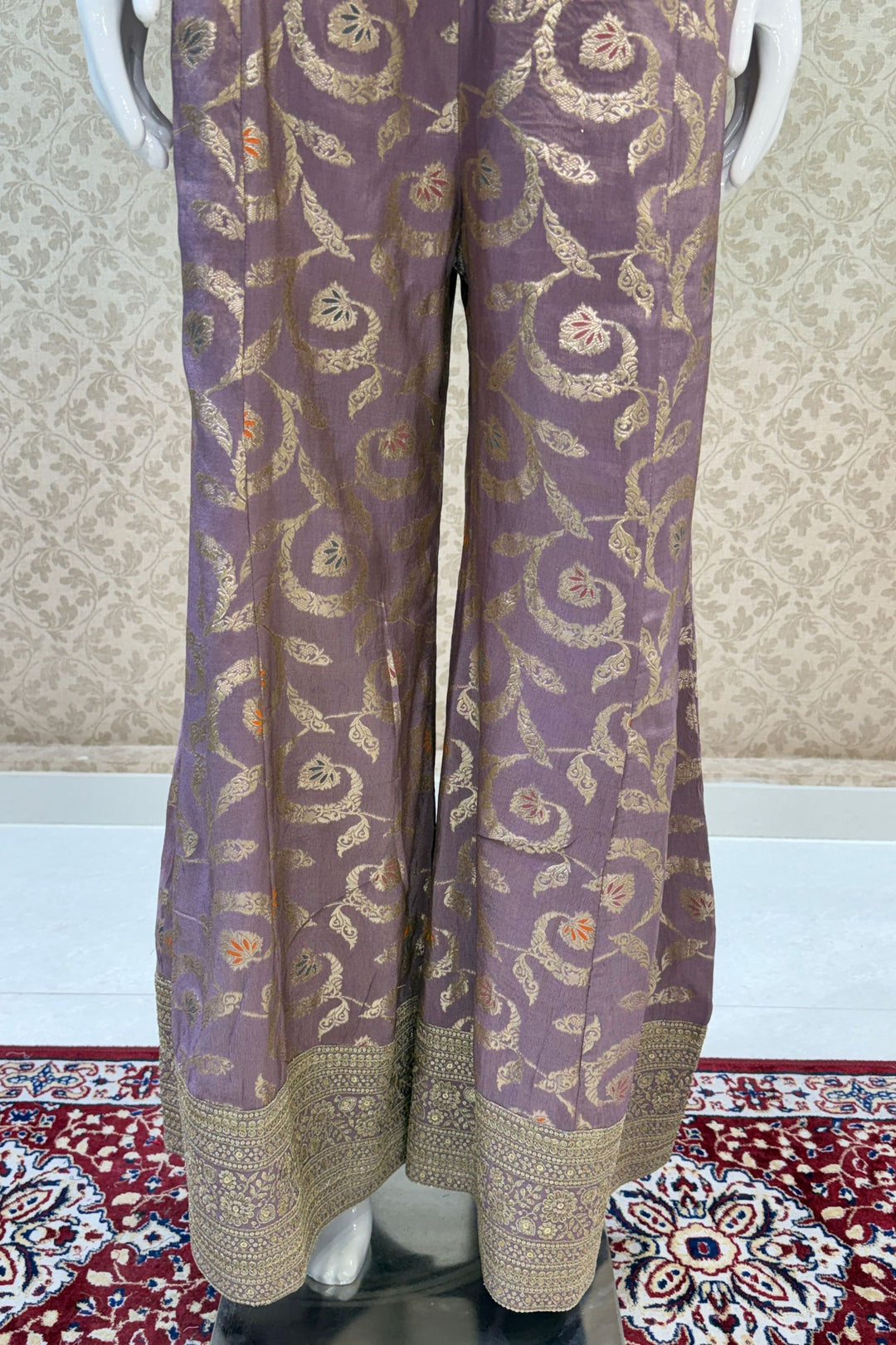 Lavender Palazzo Set with Beads, Sequins and Zari work with Choker Dupatta