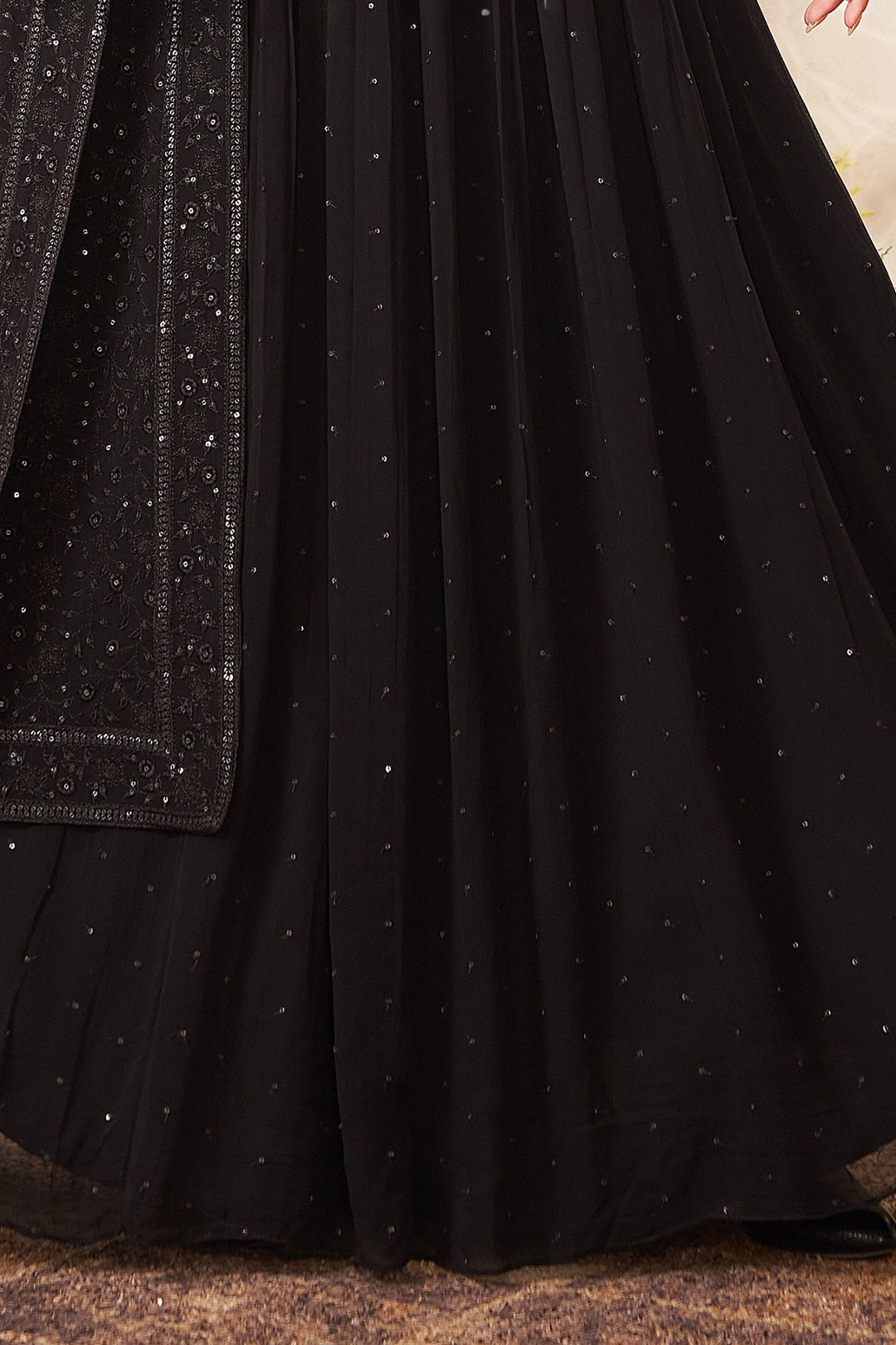 Black Sequins and Beads work Floor Length Anarkali Suit