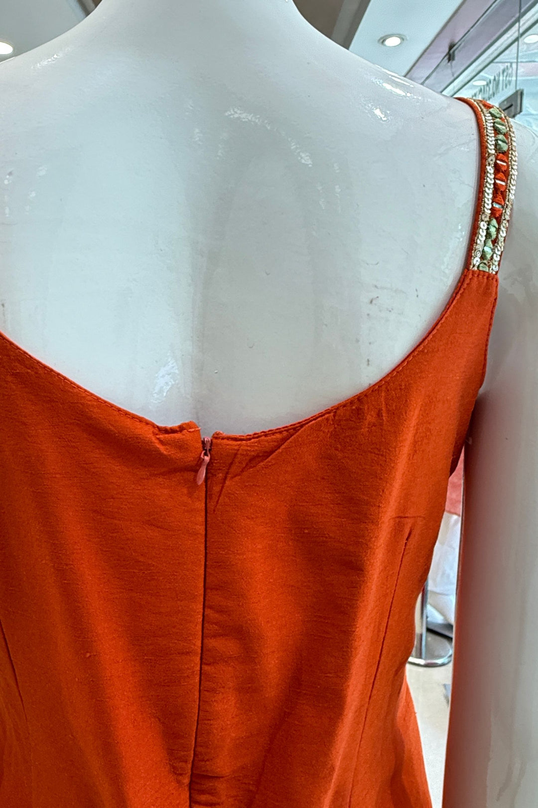 Mirror, Sequins, Zardozi and Thread Detail on Orange Festive Kurta with Palazzo Set