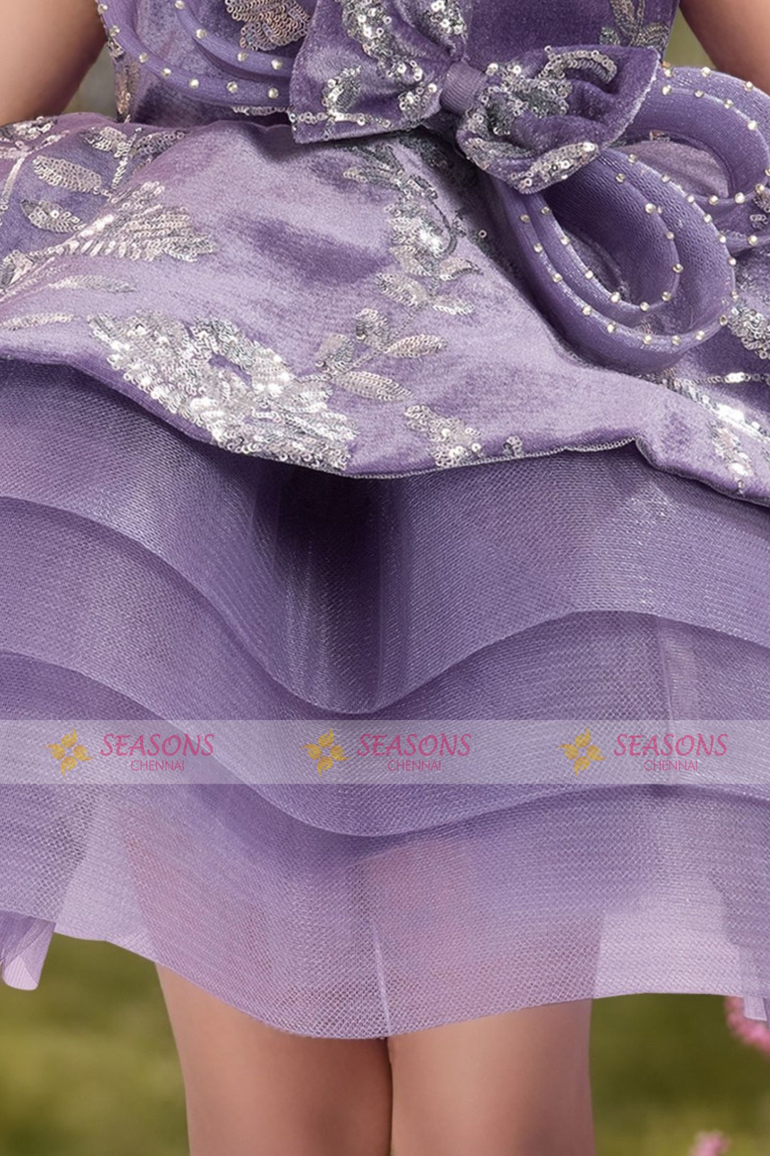 Purple Sequins work Short Partywear Short Frock for Girls