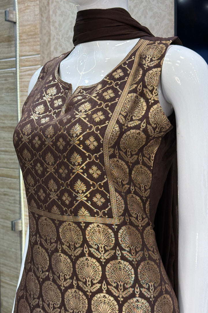 Brown Banaras work Straight Cut Salwar Suit
