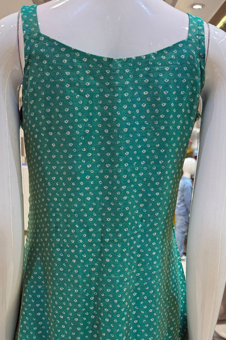 Rama Green Sequins, Beads, Stone and Zari work with Bandini Print Palazzo Salwar Suit