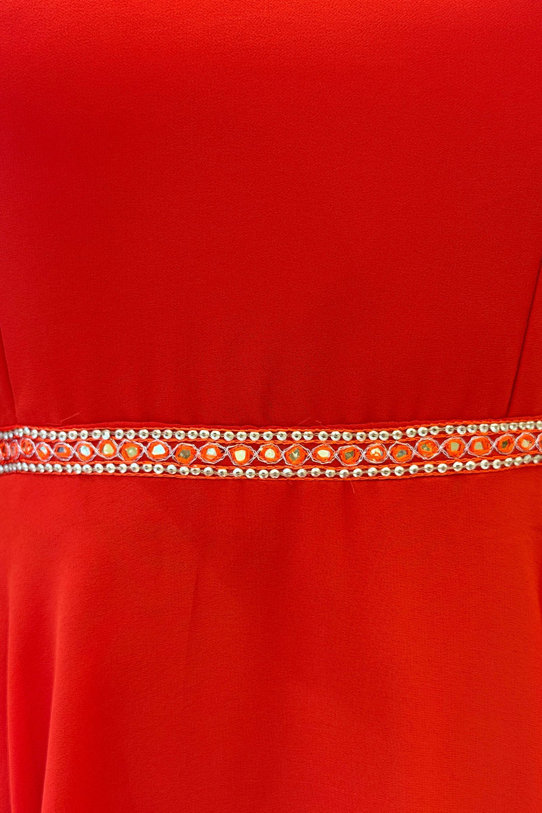 Orange Beads and Sequins work Anarkali Gown with Traditional Banaras work Dupatta