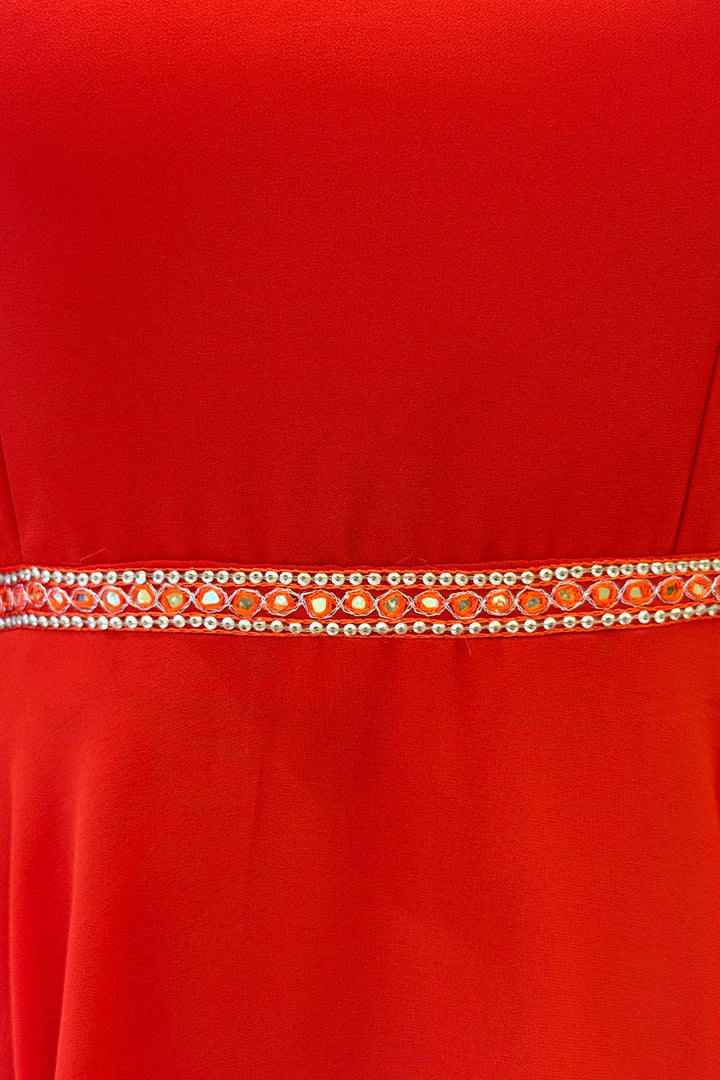 Orange Beads and Sequins work Anarkali Gown with Traditional Banaras work Dupatta