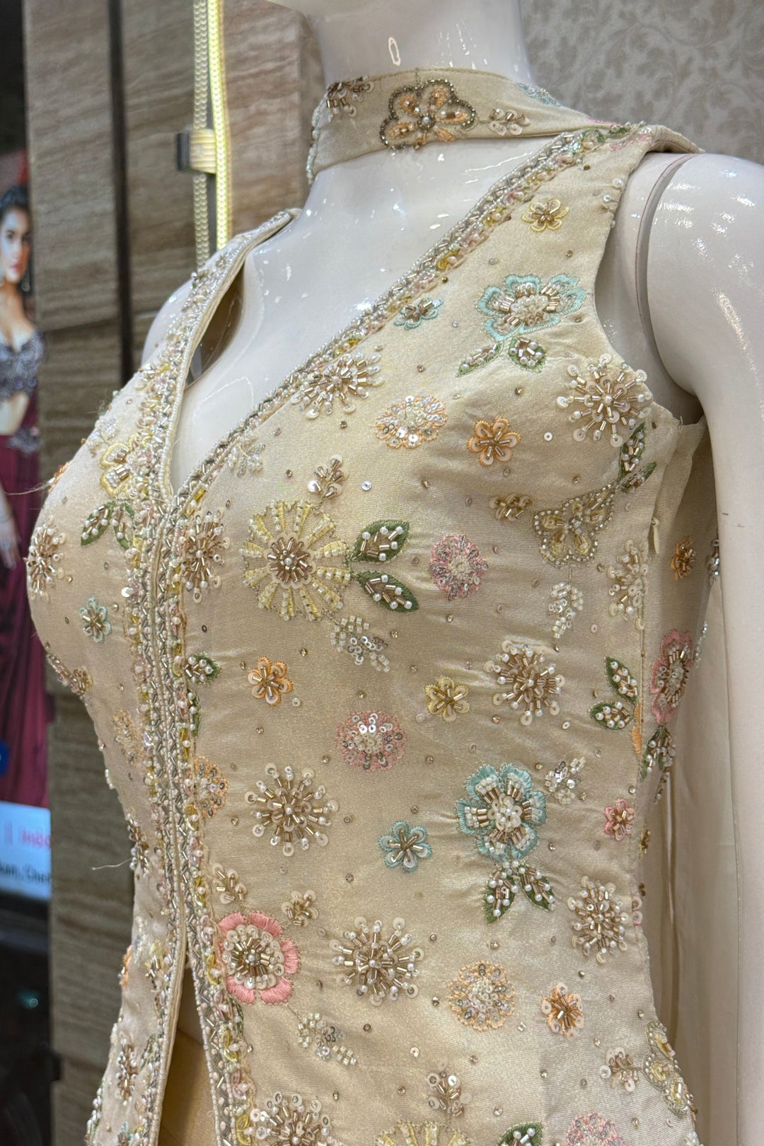 Cream Beads, Embroidery and Sequins work Palazzo Salwar Suit