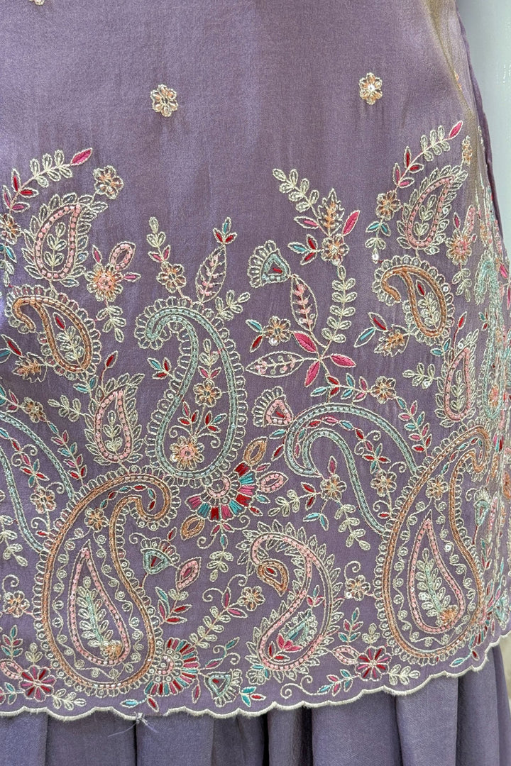Lavender Thread, Beads, Sequins, Zardozi and Mirror work Palazzo Salwar Suit