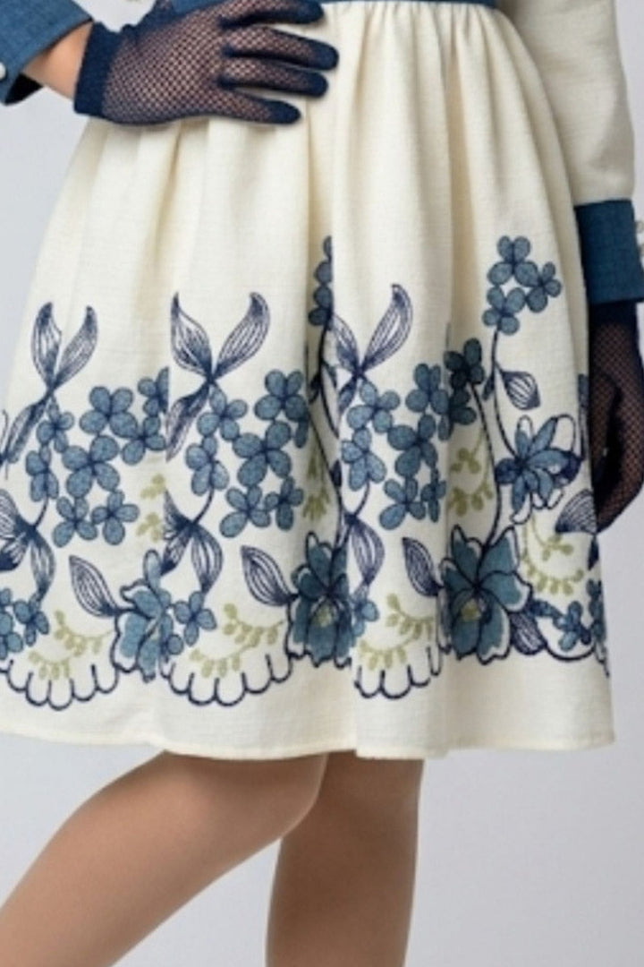 White Floral Embroidery work Short Casual Frock For Girls