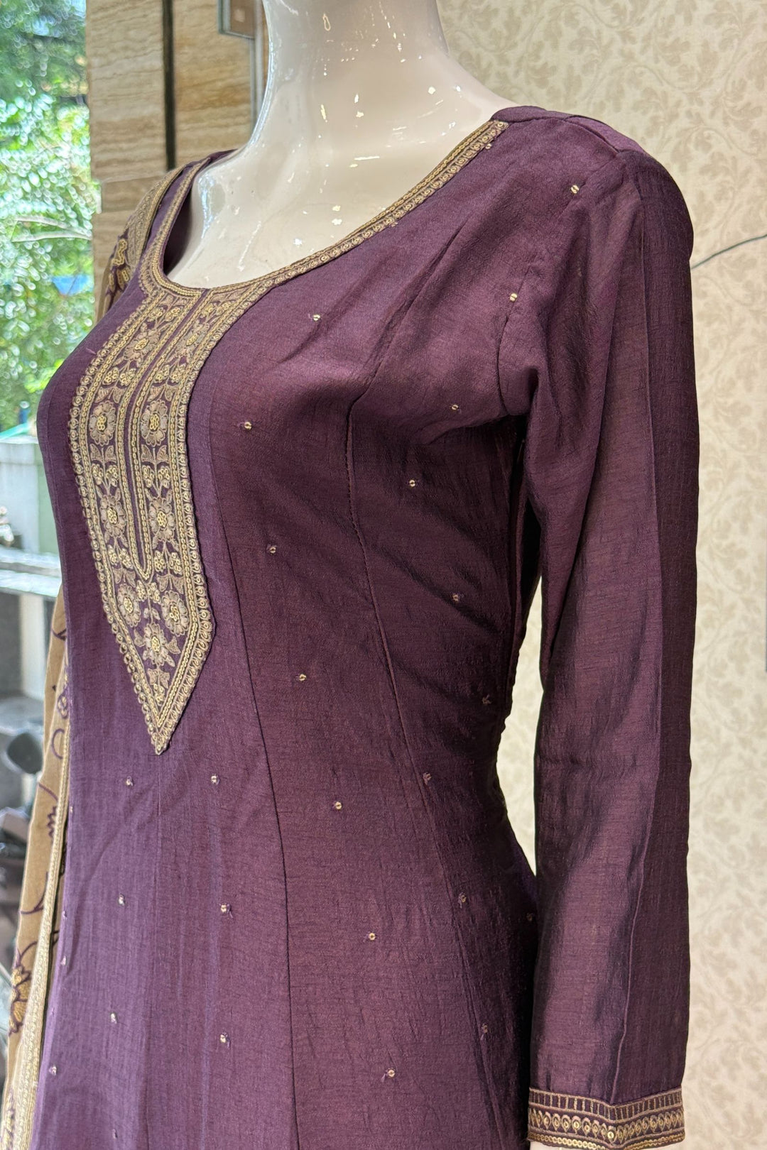Light Purple Embroidery and Sequins work A-line Cut Salwar Suit
