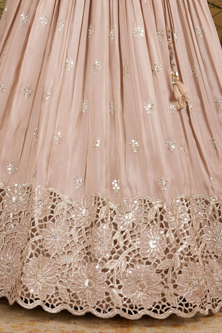 Beige Zari, Sequins, Stone and Beads work Jacket Styled Lehenga Choli for Girls