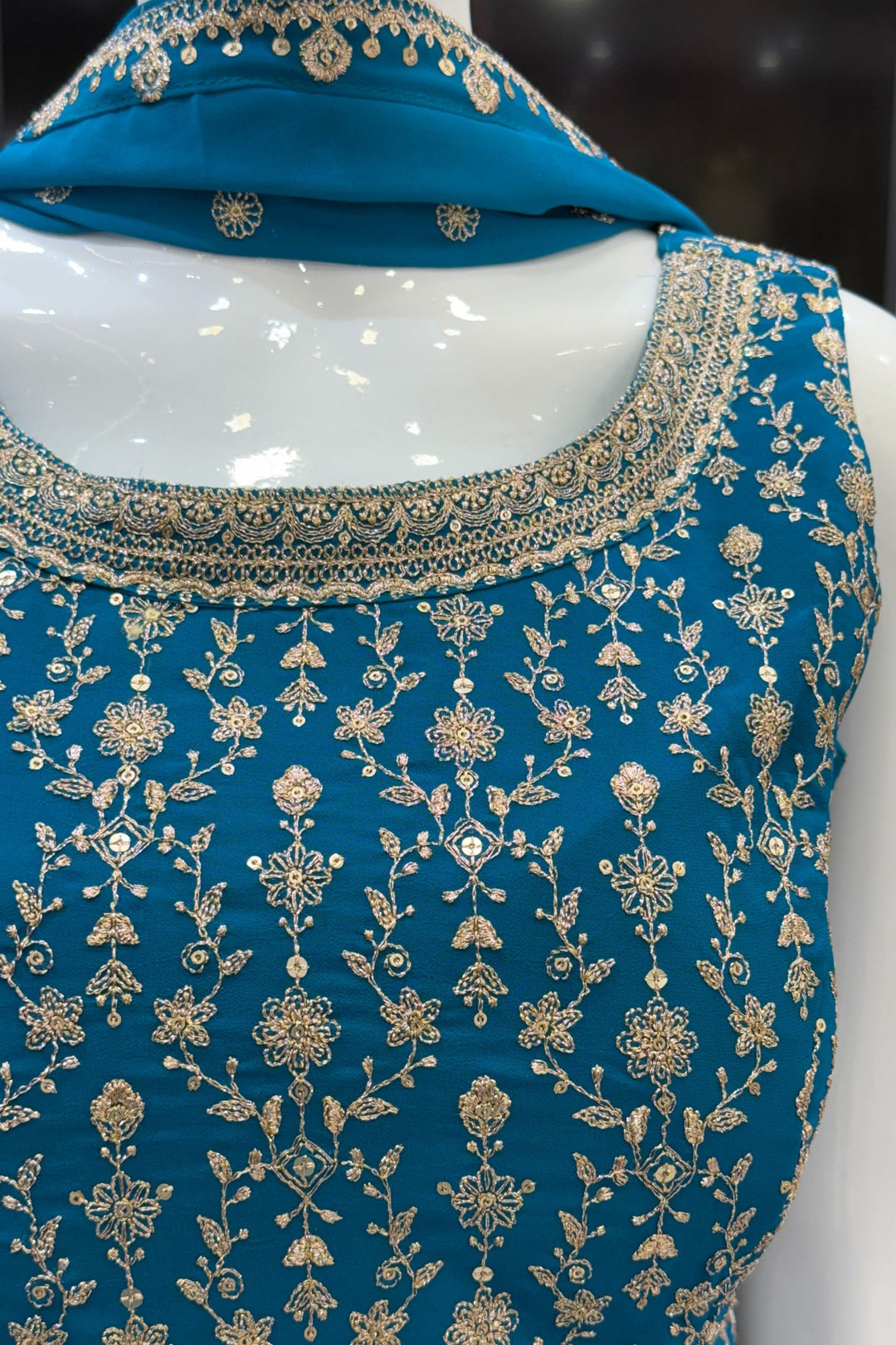 Rama Blue Silver Zari and Sequins work Palazzo Salwar Suit