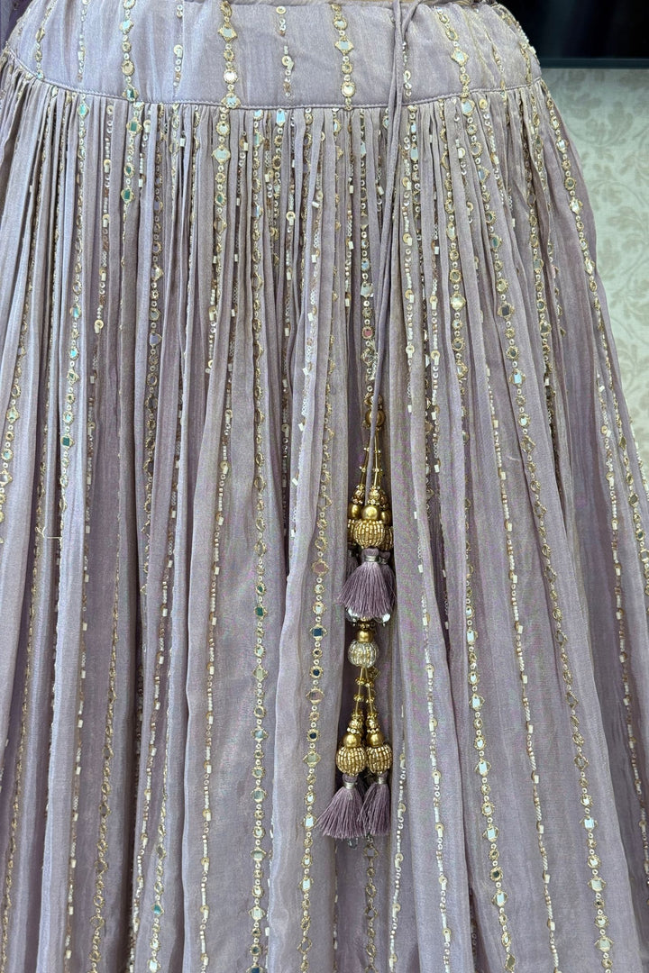 Pastel Lavender Sequins, Zardozi, Beads and Mirror Work Designer Lehenga