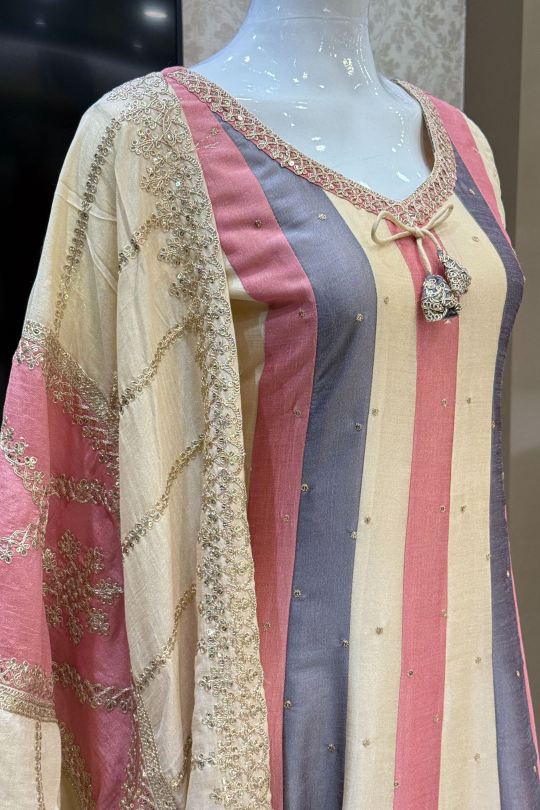 Multicolor Sequins and Zari Thread work Anarkali Style Salwar