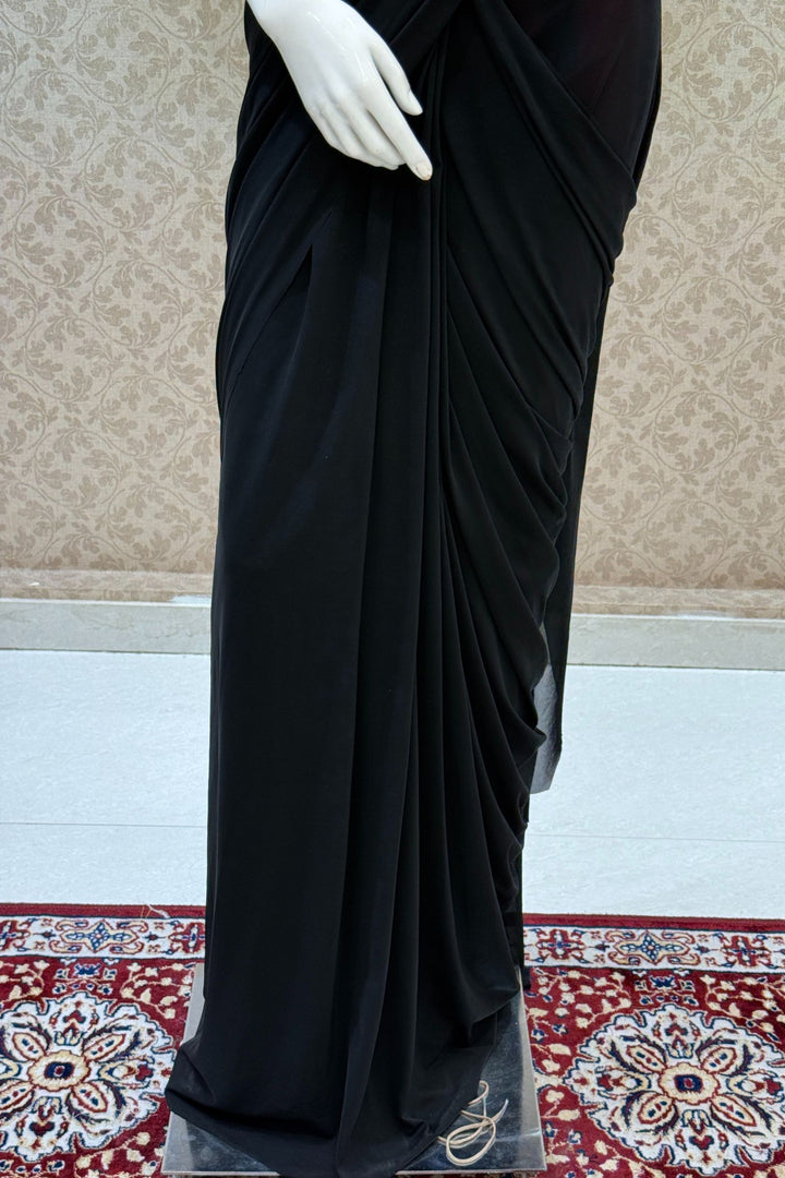 Black Readymade Saree with Sequins work Readymade Blouse