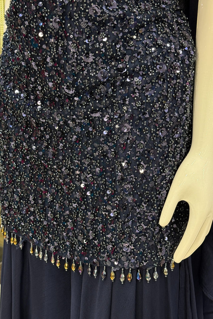 Navy Blue Beads and Sequins work Palazzo Salwar Suit